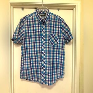 Ben Sherman checkered, short sleeve button up - XL blue/purple